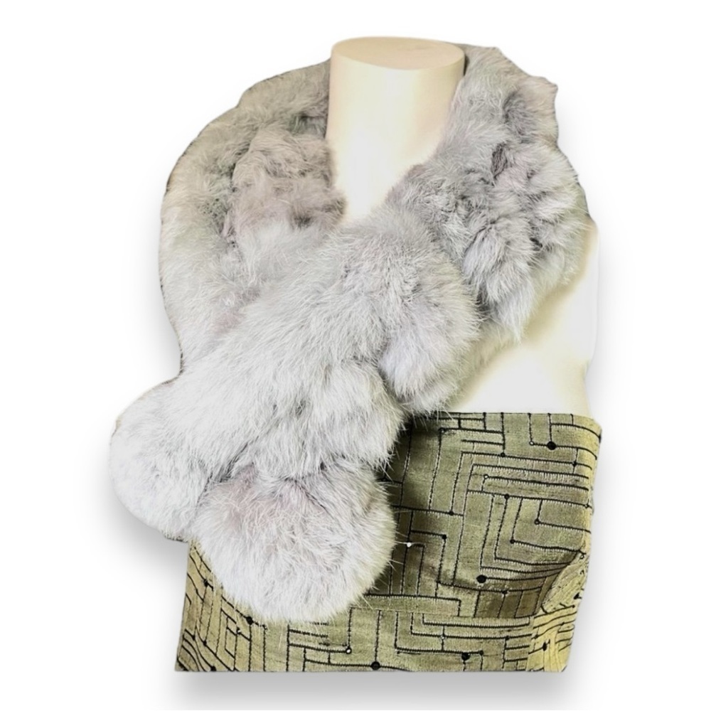 Surell Gray Rabbit Fur Scarf - Picture 3 of 8